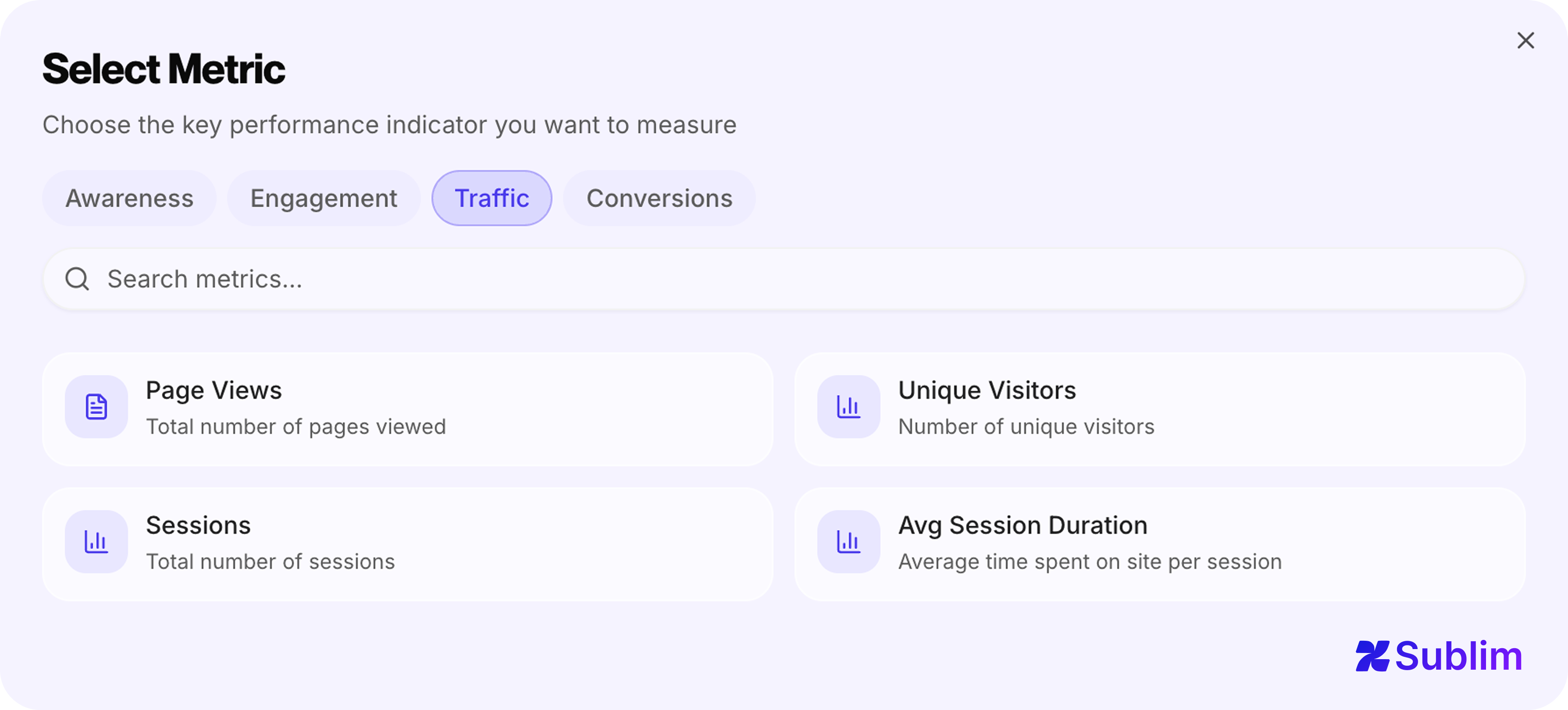 Traffic goal metrics in Sublim